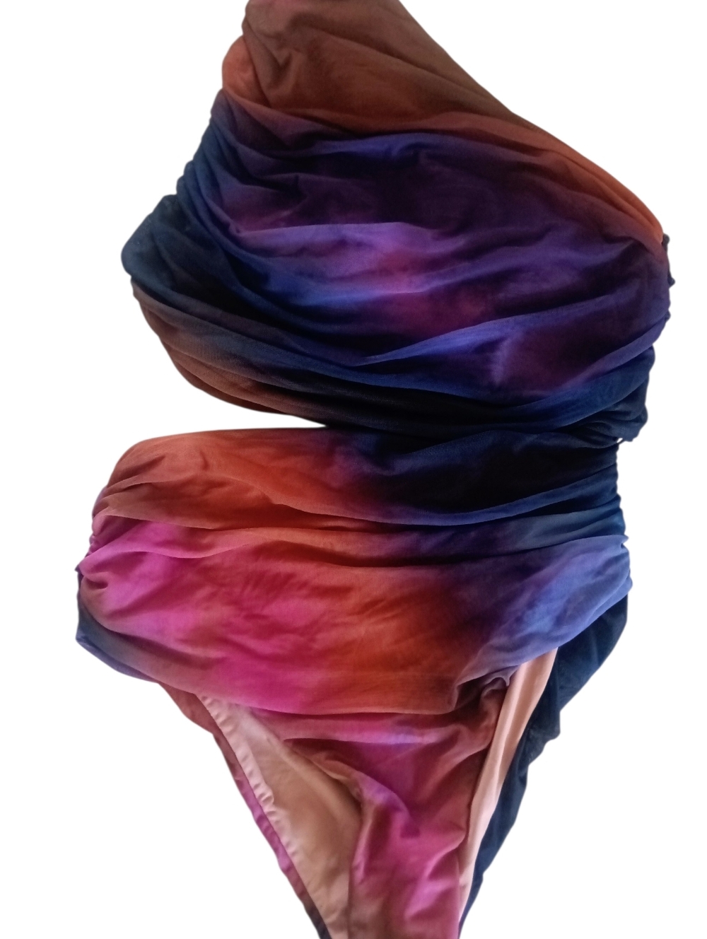 Zara Printed Tulle Swimsuit Asymmetric Neckline Ruched Fabric Size S NWT - Picture 5 of 8